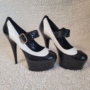 Pleaser Black and White Platform Heels